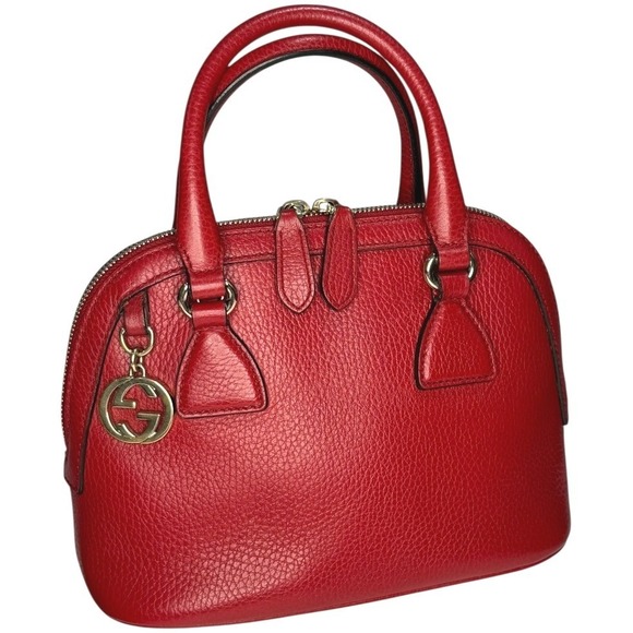 Gucci Handbags - Gucci Red Leather Dome Satchel Crossbody Bag w Strap & Dust Bag | Excellent